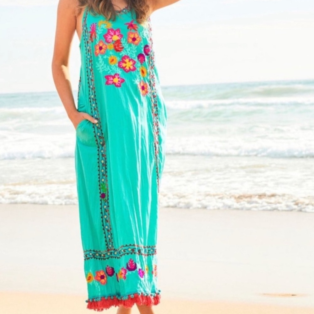 Lula Soul Celebrate Maxi Dress Embroidered Floral Sleeveless BOHO SZ Medium